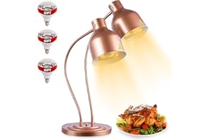 SVKLHY Food Heat Lamp: [3 Rapid-Heating Bulbs Included] [Steady Heating] Commercial Food Warmer Lamp, 500W Electric Heat Lamp for Food Catering Food Warming Lamp for Buffet Restaurant Parties, Painted Copper