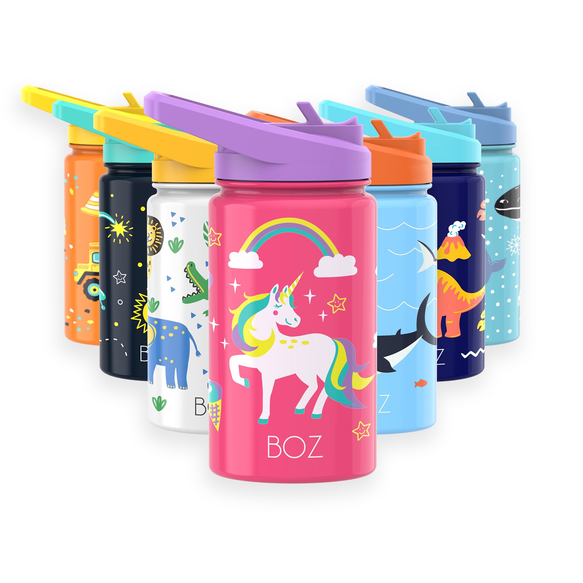 BOZ Kids Water Bottle for School with Straw Lid, Stainless Steel Insulated Water Bottle for Kids, Toddler Water Bottle, Leak Proof Bottle - 414 ml (Unicorn)