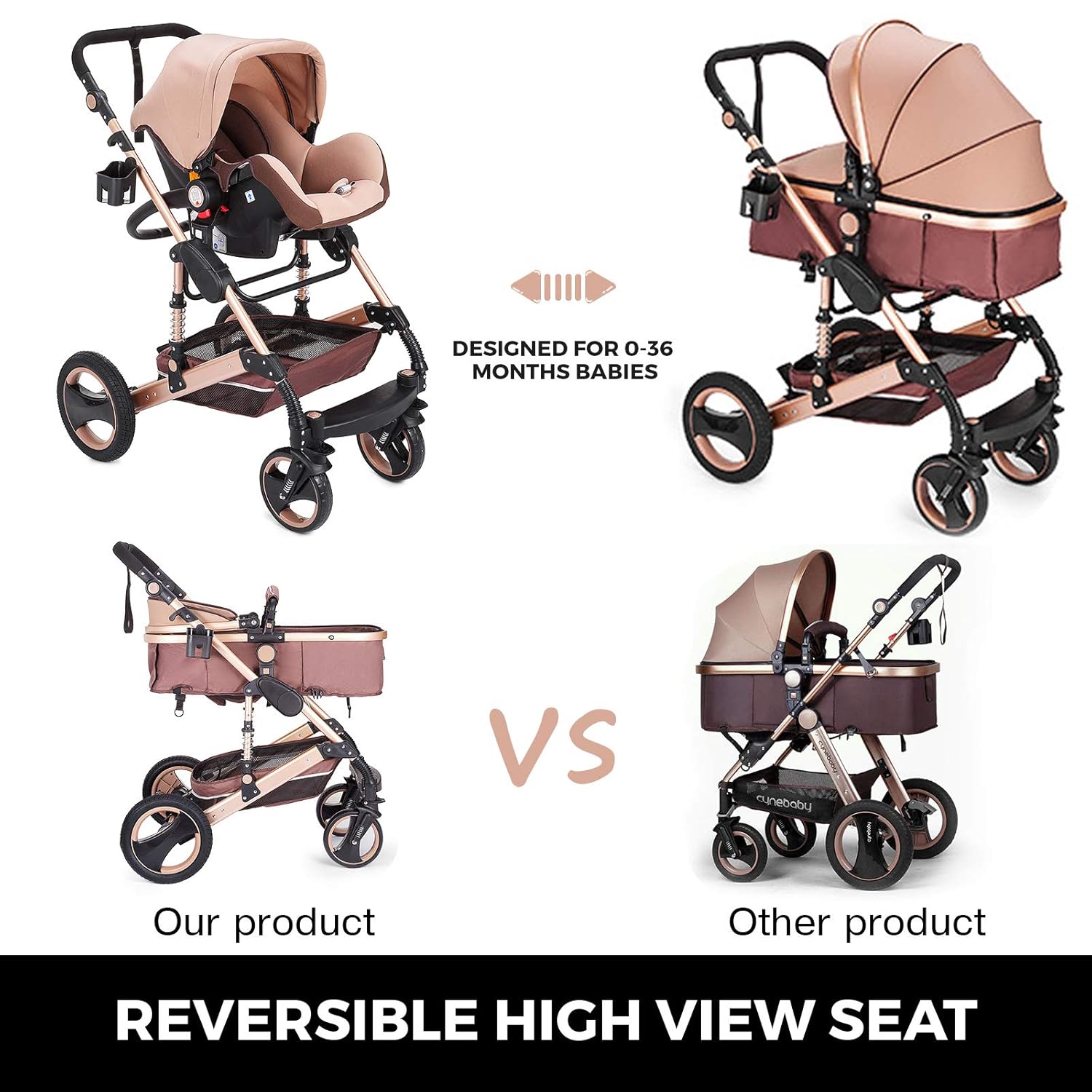 vevor 3 in 1 stroller foldable luxury baby stroller baby stroller 3 in 1 with baby basket