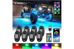 LD DARKEAGLE 8Pods Segmented RGB LED Rock Lights Kit for Jeep Trucks UTV ATV Golf Cart RZR SXS Offroad Four Wheeler with APP/RF Remote, Multi Color Underglow Light Waterproof Music Neon Underbody 12V