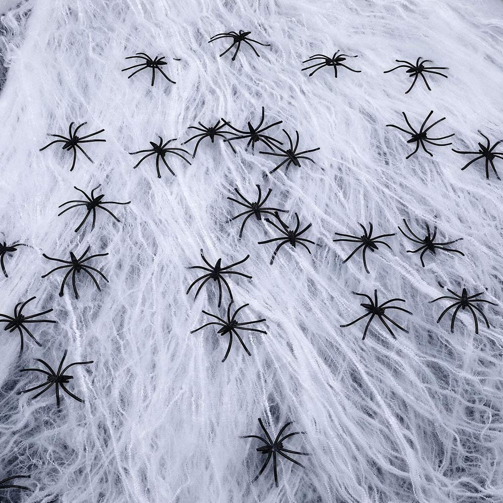FeilanSpider webs Halloween Decorations,400sqft White Small Spider Web Streachable,Extra 60 Fake Spider,Halloween Decorations Indoor and Outdoor Decor