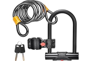 EIIEHX Bike U-Lock - Bike U Lock with Cable Heavy Duty Anti-Theft with 48inch/1.2m Cable, with Sturdy Mounting Bracket for Ro