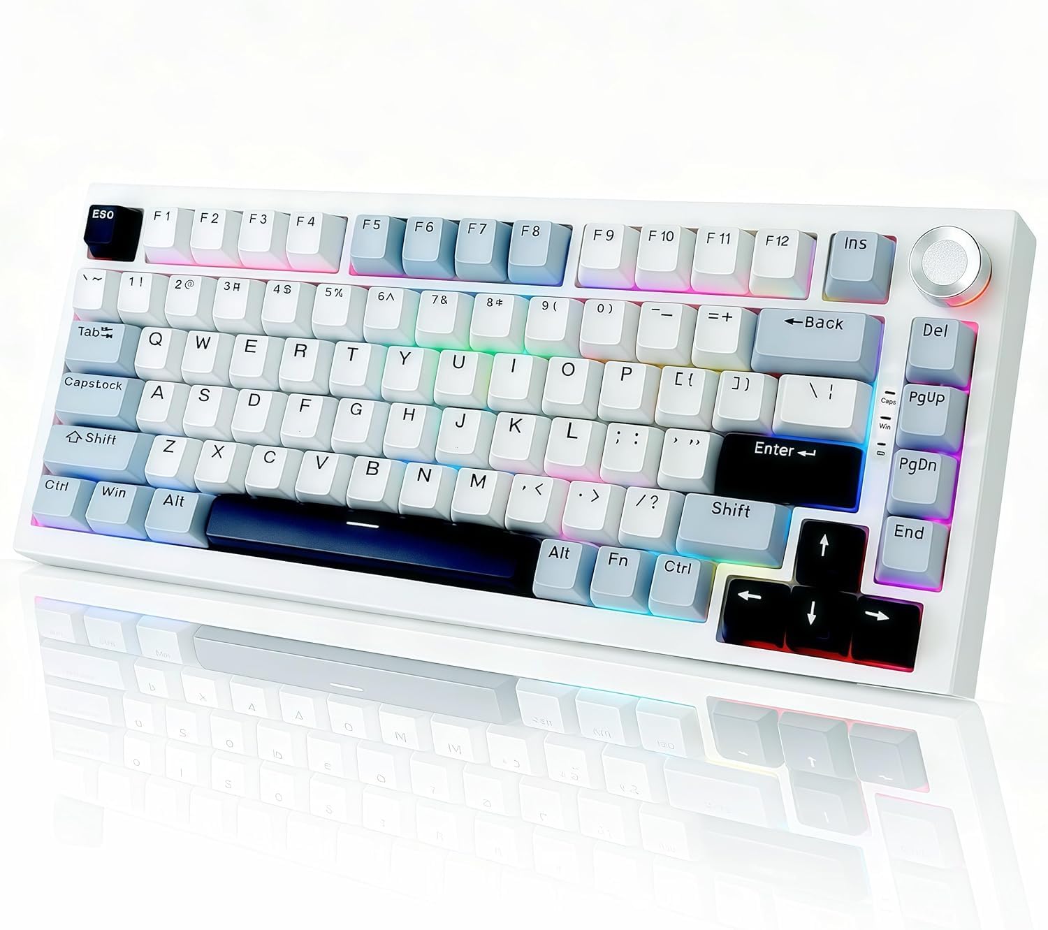 DstoPar Wireless Mechanical Keyboard，75% Hot Swappable Gaming Keyboard with Multifunction knob，RGB Backlit，Gasket Structure，PBT Keycaps ，Bluetooth5.0/Type-C/2.4G，K81 Mechanical Keyboard （Polar White）