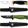 CuCut Survival Knife 2 pack, 3.5-inch Carbon Steel Blade, Black Non-Stick Finish with Hard Plastic Sheath to Belts, Soft TPR Handle Camping Knife for Outdoor, Survival, Fishing, Hiking
