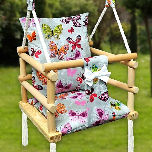Bluekitty Schaukel Fur Kinder Babyschaukel Kinderschaukel Mit Kissen Schaukel Fur Haus Und Garten Schaukel Aus Holz Babyschaukel Stoffschaukel Kleinkindschaukel Innenschaukel Holzschaukel Amazon De Handmade
