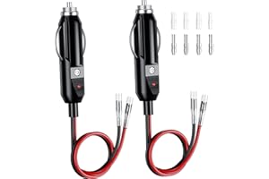 KEWIG 2 Pack 12V Fused Replacement Cigarette Lighter Male Plug Adapter with Leads & LED Light, 16AWG Extension Cable with 15A Fuse Cigarette Lighter Plug
