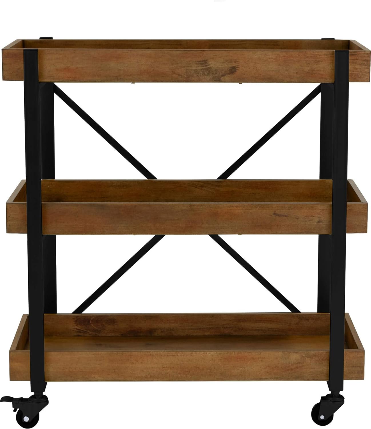 Adore Decor Riley Modern Rustic Rolling Bar Cart with Wheels, 32 Inch Height, Kitchen Organizer Utility, Wood, Matte Black Metal Finish - Kitchen Islands & Carts