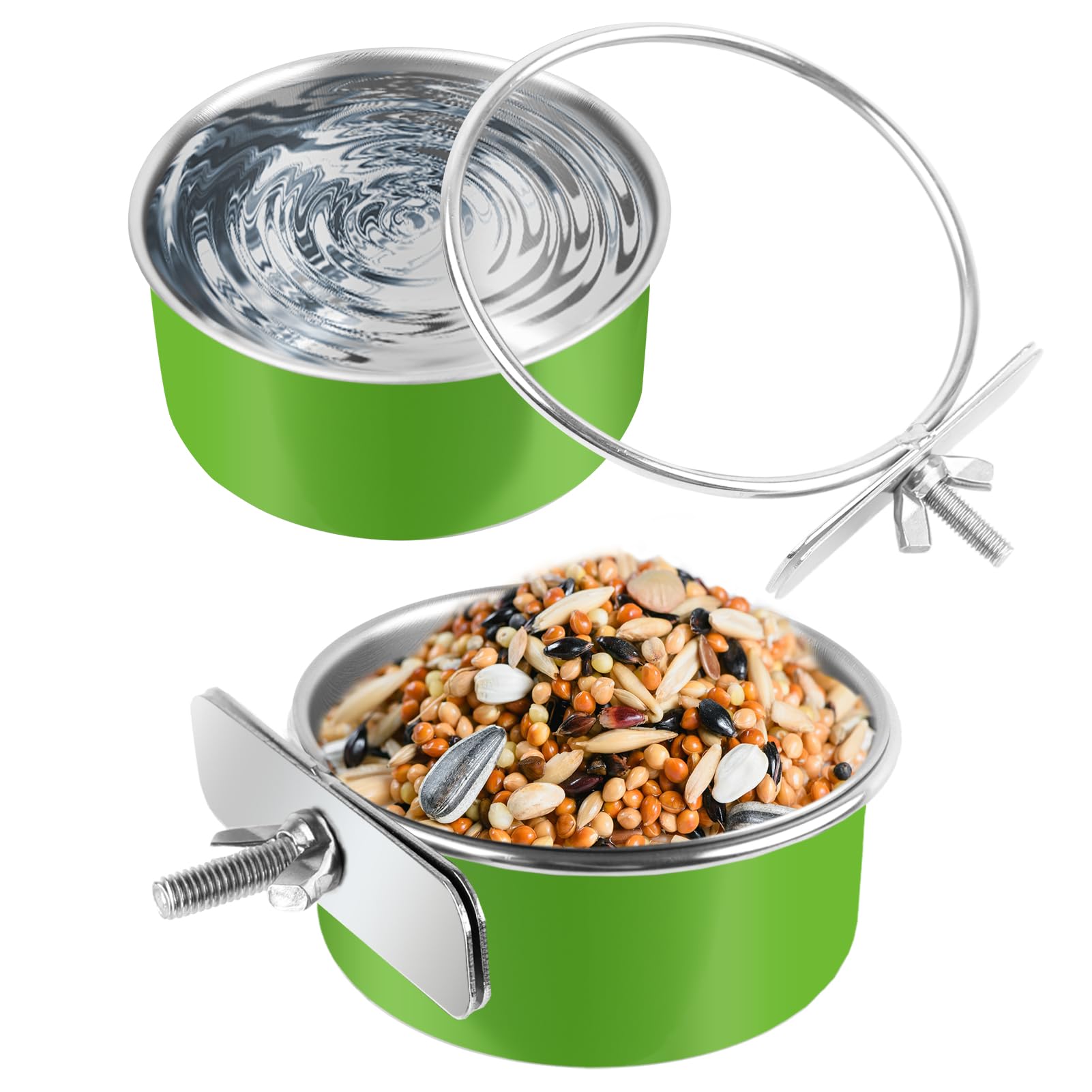 Photo 1 of 2 Pcs Stainless Steel Bird Bowls, Small Bird Food Dishes for Cage, Parrot Cage Feeder with Clamp Holder for Parakeet/Cockatiels/Conure/Budgies/Ferret/Small Animal
