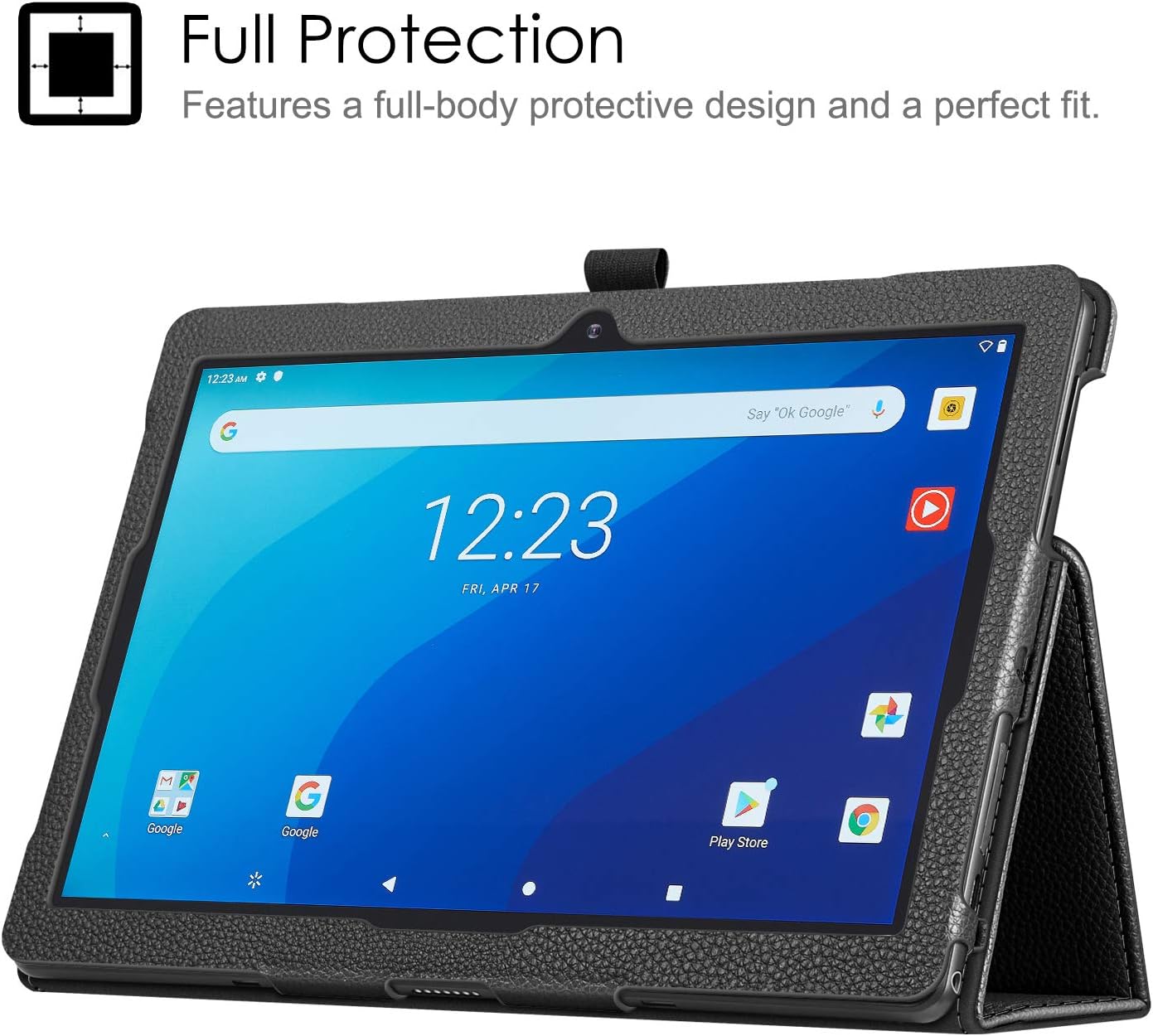 For Onn Pro 10.1 inch Tablet Vegan Leather Folio Case Protective Cover