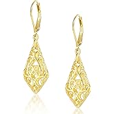 925 Sterling Silver Dangle Earrings for Women, 14K Gold Plated Filigree Dangling Leverback Earrings, Geometric Hypoallergenic Lightweight Dangly Drop Earings for Women Trendy Jewelry Gifts