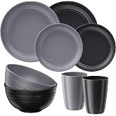 Quatish 8 Pcs Plates and Bowls Sets, Plastic Dinnerware Sets for 2, Grey | Unbreakable,Reusable, Dish Set for Camping, Dishwasher Microwave Safe, Outdoor Kitchen and Apartment Dinning RV Essentials