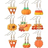 9 Pairs Thanksgiving Fall Drop Dangle Earrings Thanksgiving Autumn Jewelry Pumpkin Pie Candy Turkey Dangle Earrings Polymer Clay Earrings for Women
