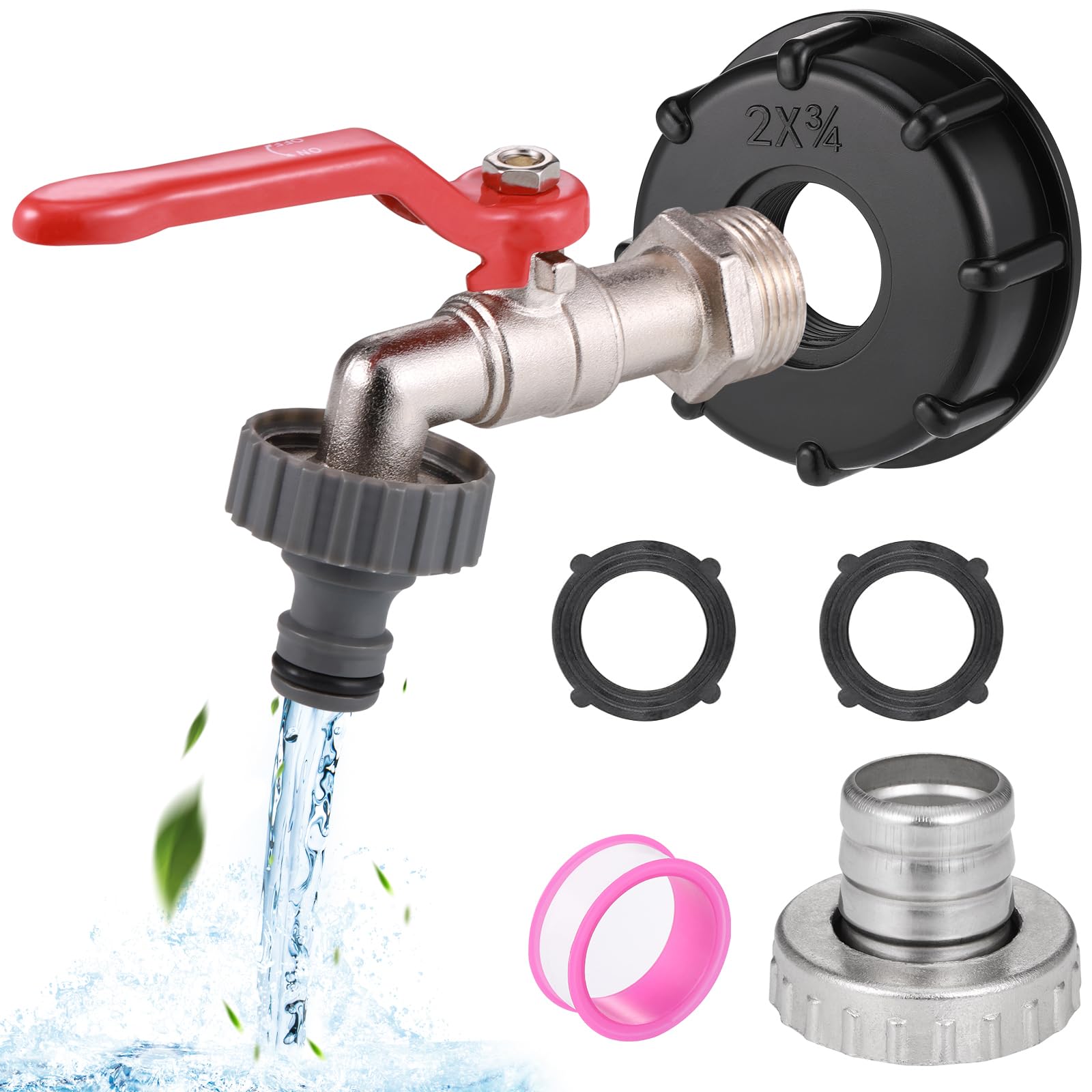 Zocipro 3/4" Alloy IBC Tank Fittings, Leakproof IBC Tank Tap Adapter, IBC Tank Valve Kit for S60x6 Water Storage Tank Tap, Garden Hose Connector, Replace Valve Fitting Parts