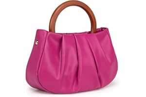 Milan Chiva Cloud Bag Mini Top Handbag Dumpling Clutch Purses with Wooden Handle and Removable Strap