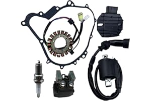QINLANAP Stator and Rectifier kit Fits for Yamaha Grizzly 400 450 Wolverine Rhino 450 Kodiak 400 450 with Ignition Coil& Relay &Gasket and Spark Plug
