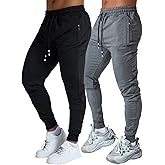 Mens Active Athletic Workout Jogger Sweatpants for Men with Zipper Pocket and Drawstring Size Black&Dark-L