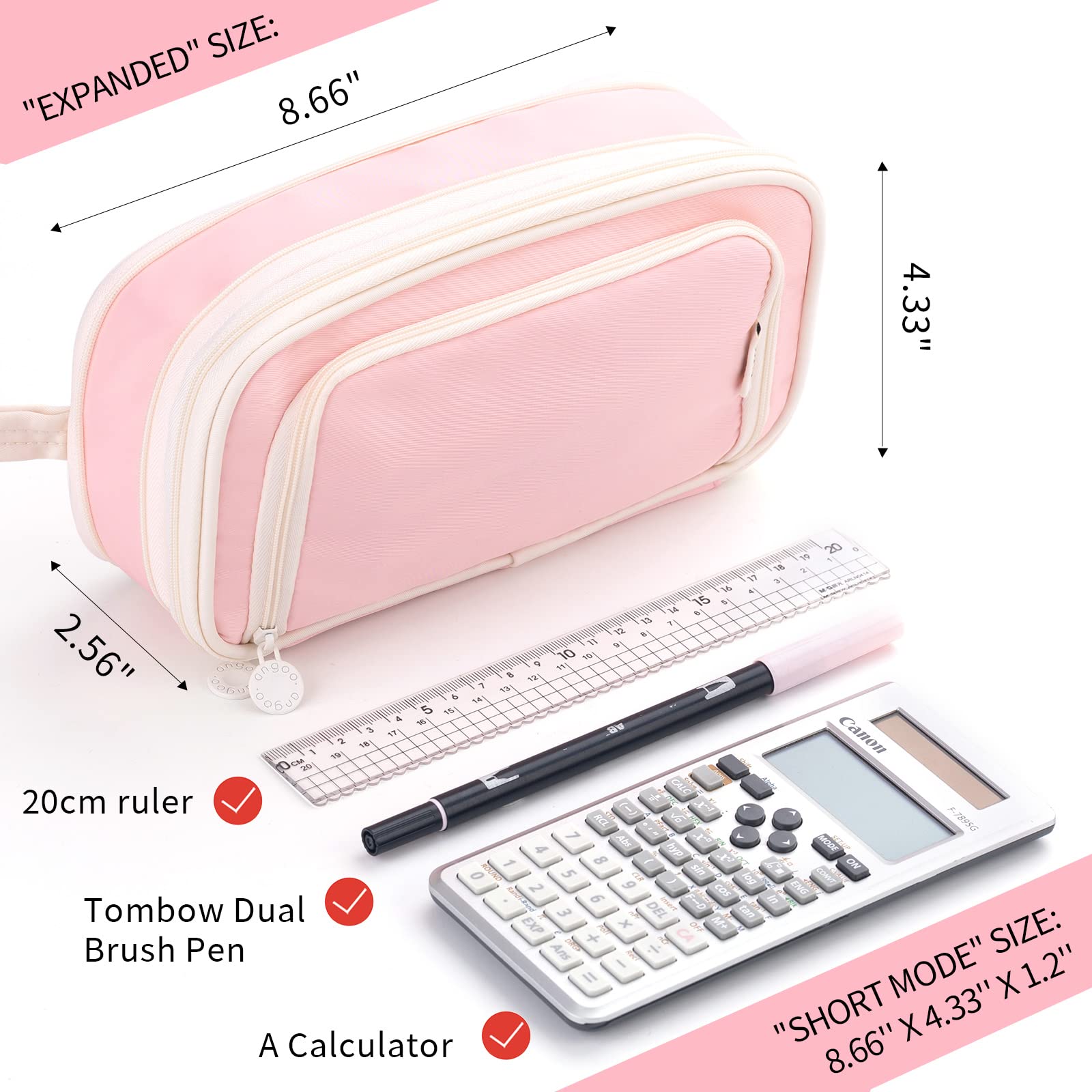 CICIMELON Large Capacity Pencil Pen Case Portable Pencil Pouch Bag Expandable School Supplies for Adults Girls Boys, Pink