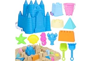 FUSPWEAO Beach Toys Sand Toys for Kids, Sand Castle Toys with Castle Bucket, Sand Molds, Shovel and Rake, Sandbox Toy for Toddlers 1-3 4 5 6 7 8 9 10 12, Beach Summer Accessories for Kids