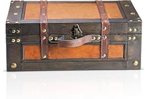 Brynnberg - Pirate Treasure Chest Storage Box - Marco 15x10.6x5,5" - Durable Wooden Treasure Chest with Lock - Unique Handmade Decorative Wood Storage Box - Vintage Wood Chest Box - The Best Gift