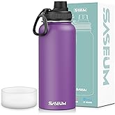 SASEUM Sport Water Bottle 32oz Stainless Steel Double Wall Vacuum Thermal Mug with Leak Proof Spout Lids, Wide Mouth Metal Insulated Water Jug for Gym and Travel（Purple）