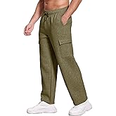 Deyeek Mens Fleece Cargo Sweatpants Open Bottom Sweat Pants for Men Loose Fit Joggers Sweatpants Lounge Pants with Pockets