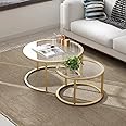 Amazon.com: HEONITURE Gold Nesting Coffee Table Set of 2, Small Glass ...