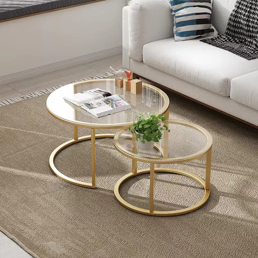 HEONITURE Gold Nesting Coffee Table Set of 2, Small