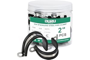 OURU 8pcs 2 Inch Pipe Clamp 304 Stainless Steel, Heavy Duty Rubber Cushioned Insulated Pipe Strap, U Bracket Clamp Conduit Clamp for Automotive, Wire & Tube