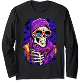 Sunglasses of Rebellion: Funky Edgy Skull Graphic Design Long Sleeve T-Shirt