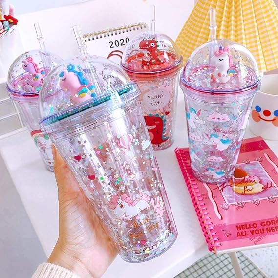NGEL Glitter Sipper Bottle/ Water Bottle/ Sipper Glass Tumbler/ Sipper