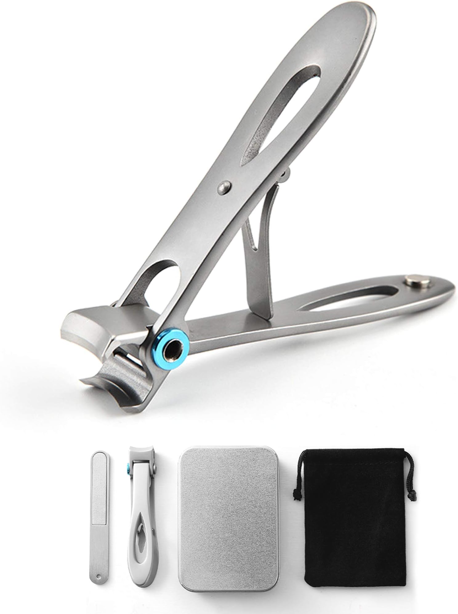 Fingernails & Toenails Clippers Set with 15mm Wide Jaw Opening, Deluxe Sturdy Stainless Steel Sharp Nail Cutter for Thick Nails
