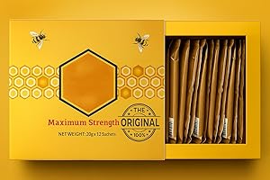 GENERIC Natural Unflitered Honey Sachets Enriched with Natural Jelly Large Gold Box with 20g Sachets 12 count | Miel para hombre y mujers natural