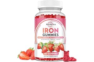 REVINUTRA Iron Gummies - with Calcium, Zinc, Folate & Vitamin B12, C,B6 for Adults & Kids - Blood Builder & Energy Support for Iron Deficiency, Anemia, Vegan - 60 Gummies