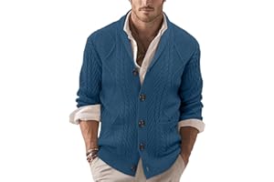Linvich Men's Shawl Collar Button Down Cardigan Sweater Vintage Casual Long Sleeve Cable Knitted Sweater with Pockets