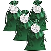 GUIFIER 30 PCS 6" x 9" Satin Gift Bags with Drawstring and Tags, Silk Jewelry Bags, Party Favor Bags, Fabric Gift Wrap Bags for Baby Shower, Bridal Shower, Christmas, Birthday, Wedding (Green)