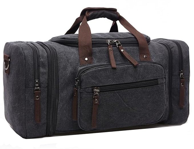 Limirror vintage Canvas Reisetasche Sporttasche weekender Tasche für Damen und Herren mit der Großen Kapazität (Schwarz)