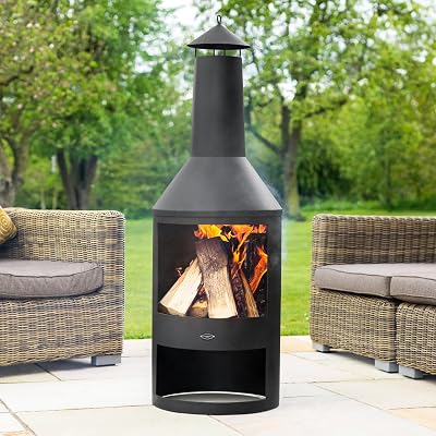 Harrier Large Chiminea Fire Pit with Log Store 135cm Outdoor Steel Patio Heater
