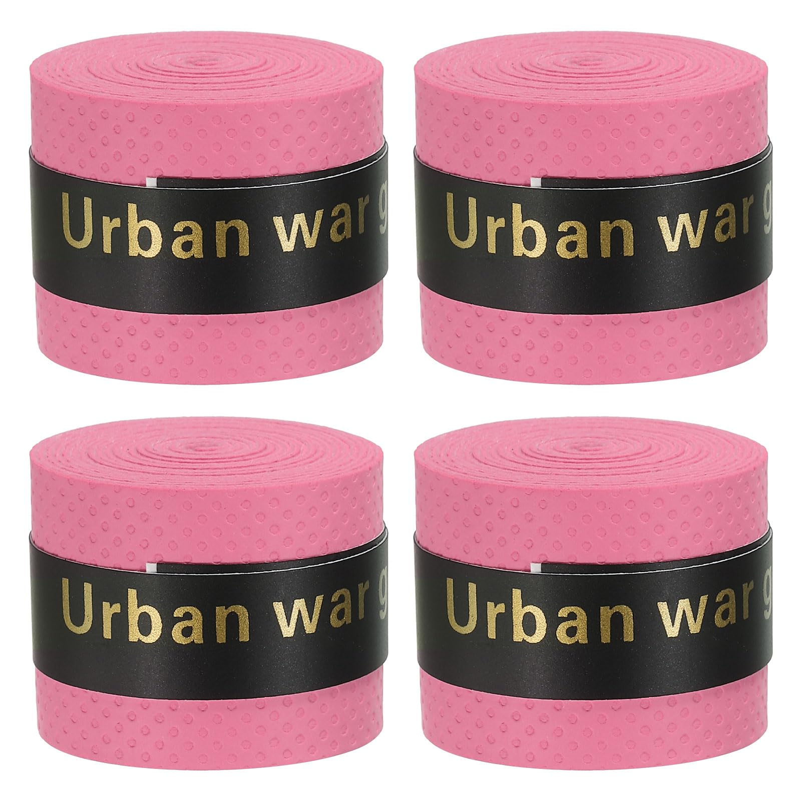 PATIKIL 43.3" Tennis Racket Grip Tape, 4 Pack PU Overgrip Round Groove Non-Slip Absorb Sweat for Badminton Fishing Rod, Pink