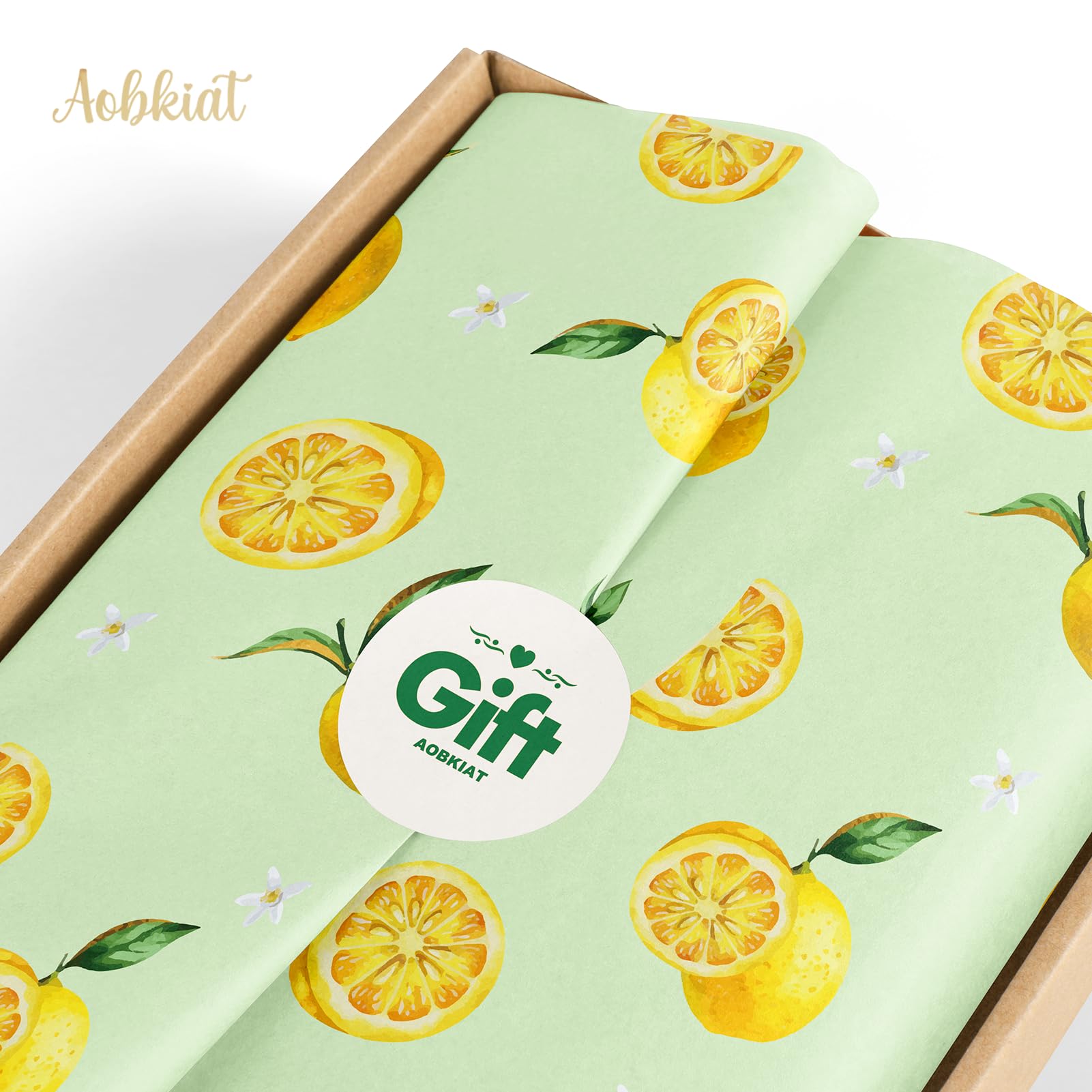 Aobkiat 24 Sheet Lemon Tissue Paper for Gift Bags,Yellow Green Lemon Pattern Wrapping Tissue for Spring Summer Birthday Baby Shower Party Present Packaging,20 x 15 Inch/Sheet
