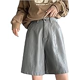 Lucrosun Women's Trendy Faux Leather Shorts High Waist Bermuda Biker Shorts