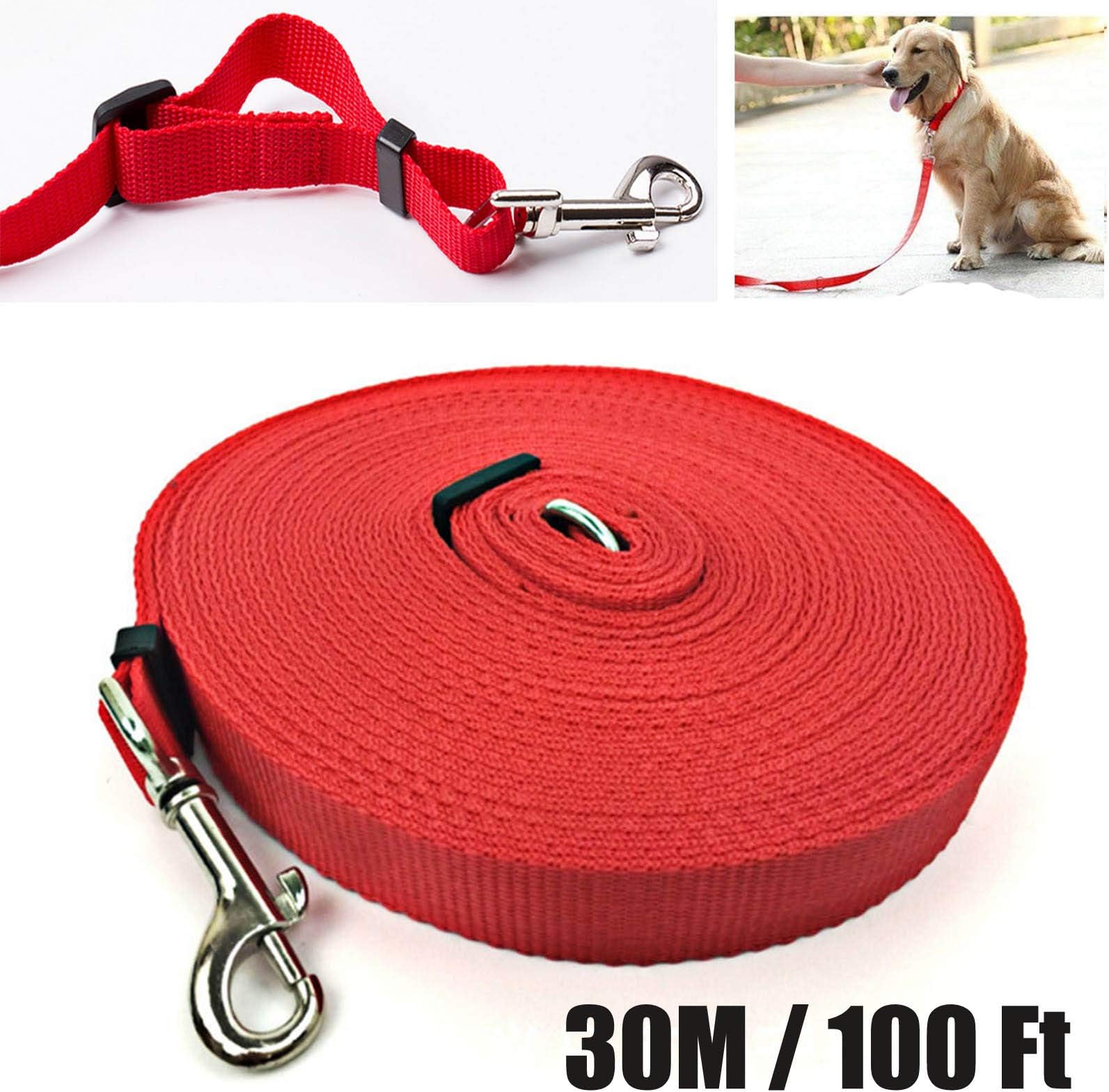 Bowose Dog Training Lead 30M 100ft Long Rope Polypropylene Webbing Recall Obedience Line Leash for Pet, Red
