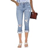 luvamia Capri Jeans for Women Stretch High Waisted Distressed Denim Capris Ripped Skinny Cropped Pants