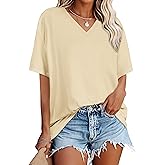 Oversized Tshirts for Women V Neck Short Sleeve Summer Casual Basic Loose Tops