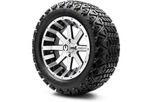 GOLF CART KING MODZ® Assault Machined Black 14" Golf Cart Wheels and Arisun X-Trail (23x10-14) DOT All-Terrain Golf Cart Tires Combo - Set of 4