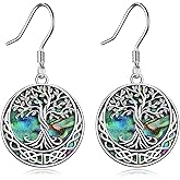 Tree of Life Earrings Sterling Silver Celtic Tree of Life Abalone Shell Dangle Drop Earrings for Women Jewelry