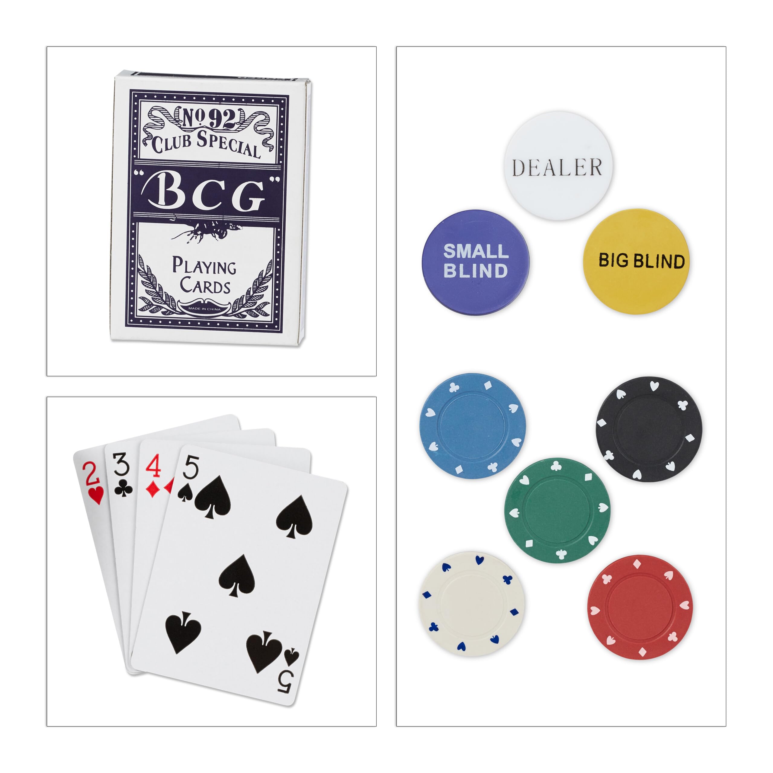 Relaxdays Pokerset, 200 Chips, Spielmatte, 2 Kartendecks, Dealerbutton, Blindbuttons, Casino-Feeling, Profi Pokerspiel, 9 x 24 x 15 cm 7