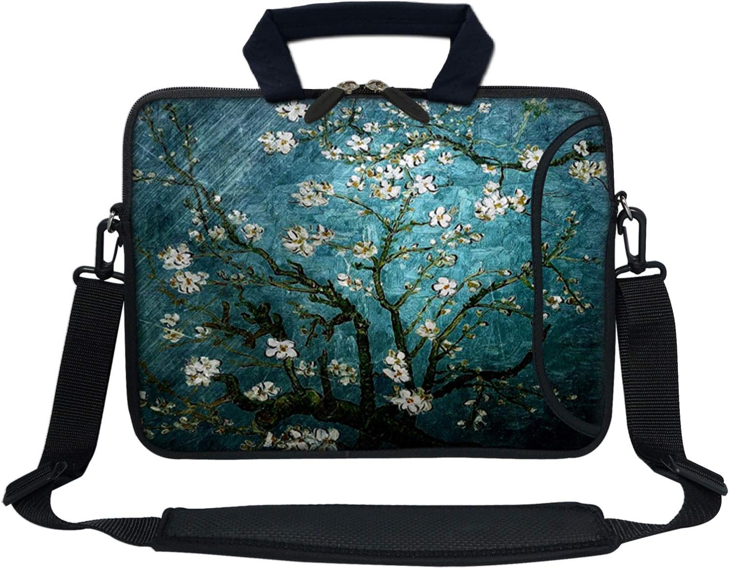 Meffort Inc 13 Inch Neoprene Laptop Bag with Extra Side Pocket Fits for 12.5 to 13.3 Inch Size Computer - Almond Blossoming