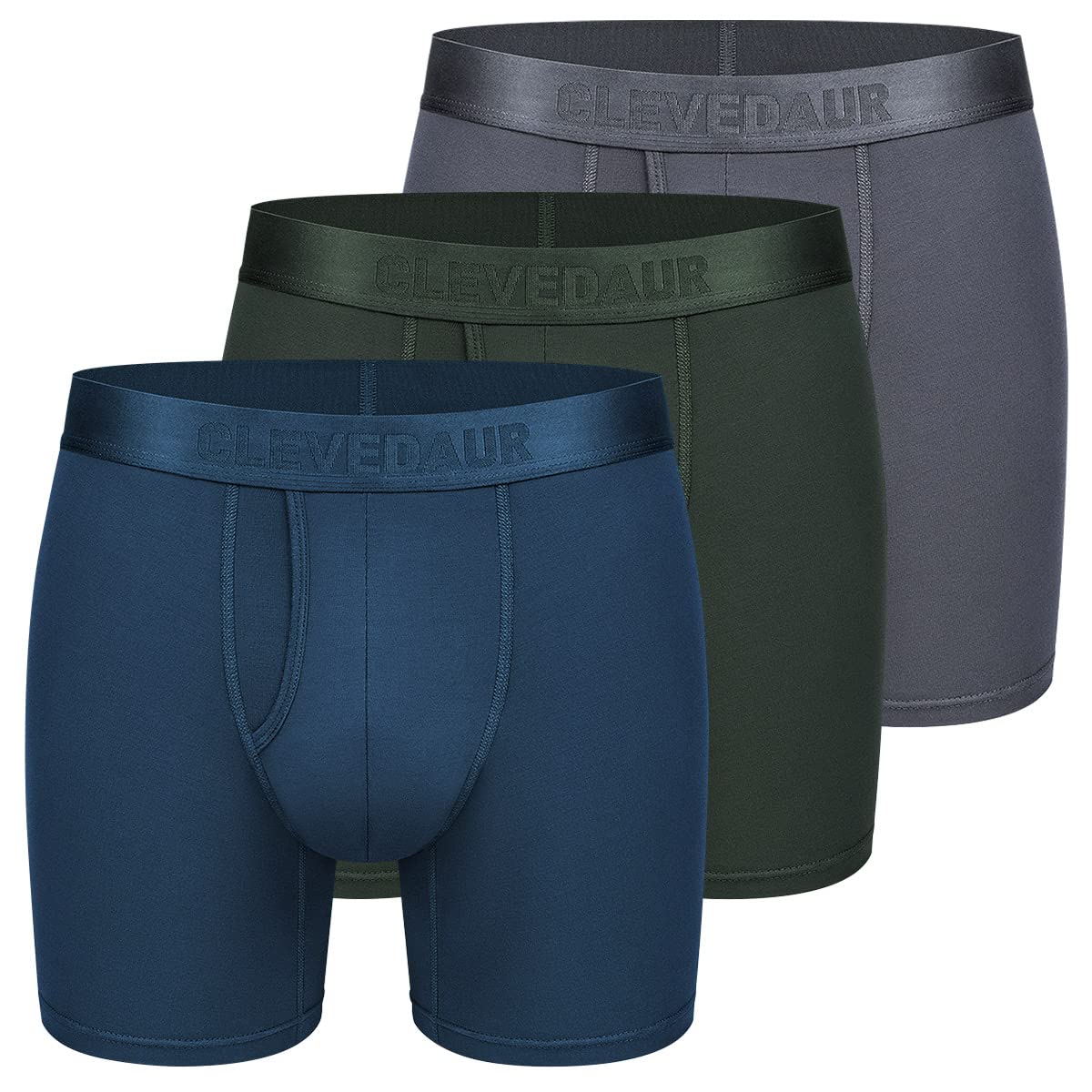 Photo 1 of **MISSING 2** CLEVEDAUR Mens Underwear 3 Pack Ultra Soft Micro Modal Boxer Briefs Open Fly, Grey/Green/Navy, L