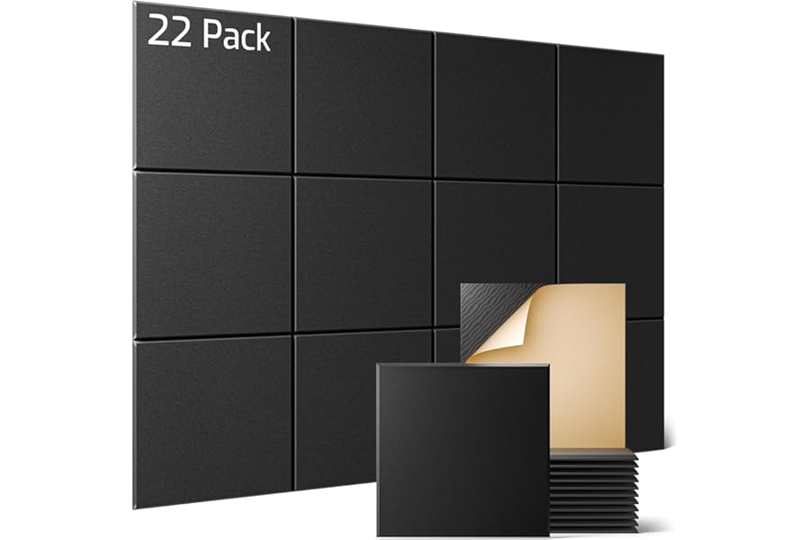 Sonicism 22 Pack Acoustic Wall Panels with Self-Adhesive, 12" X 12" X 0.4" Sound Proof Foam Panels, Decorative Soundproof Wal