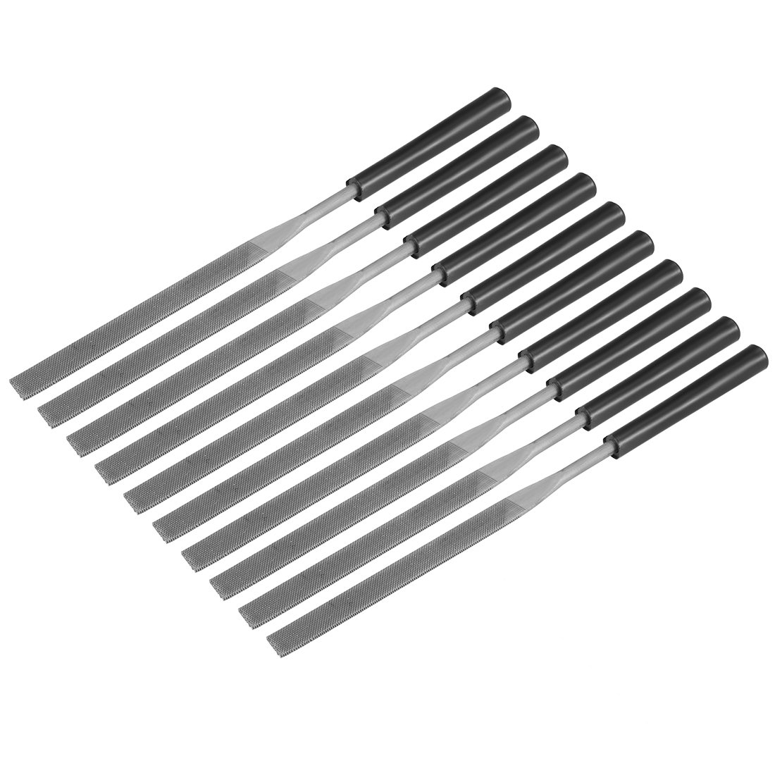 Sourcingmap 10Pcs Second Cut Steel Flat Needle File with Plastic Handle, 4mm x 160mm